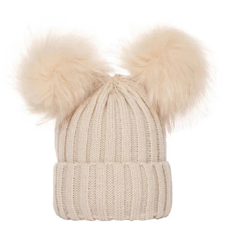 Double Pom Pom Ribbed Knit Hat