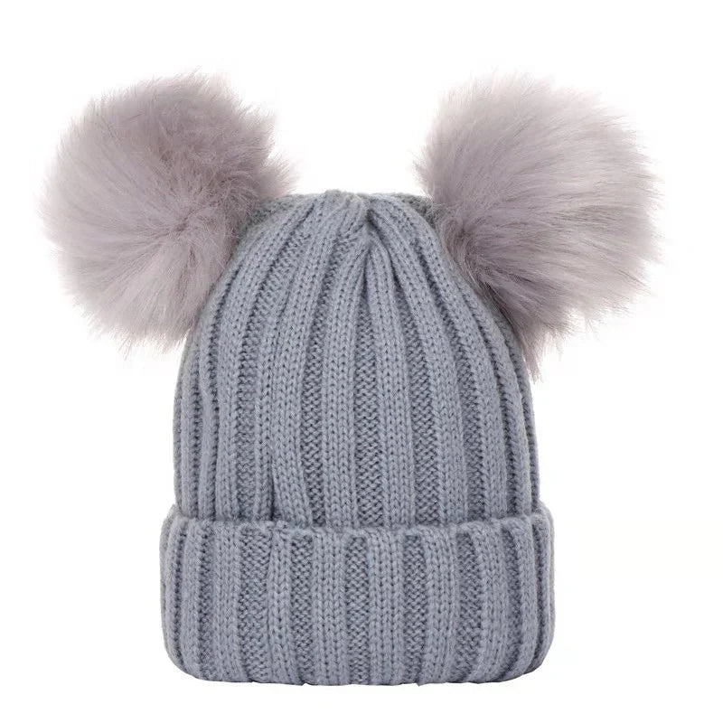 Double Pom Pom Ribbed Knit Hat