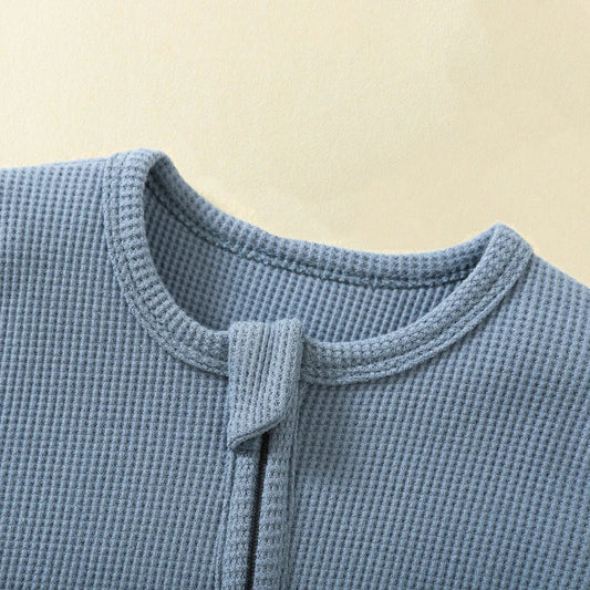 Basic Waffle Zippered Onesie - Blue