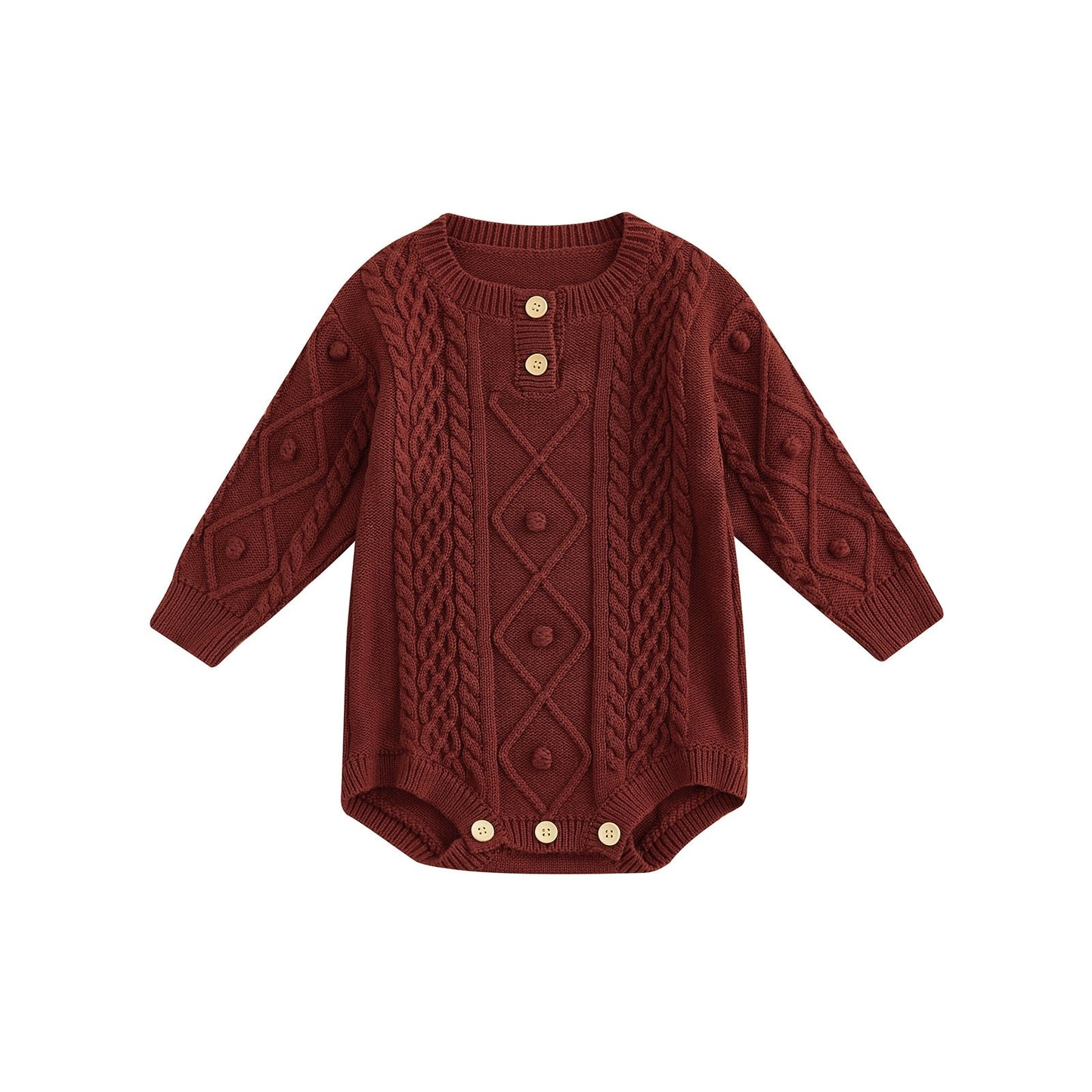 Cable Knit Button Romper in Chocolate
