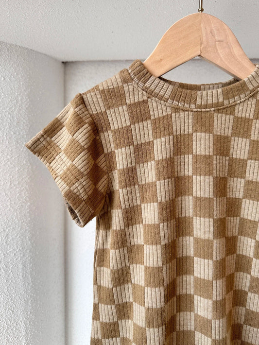 Ribbed Checkered Romper Tee