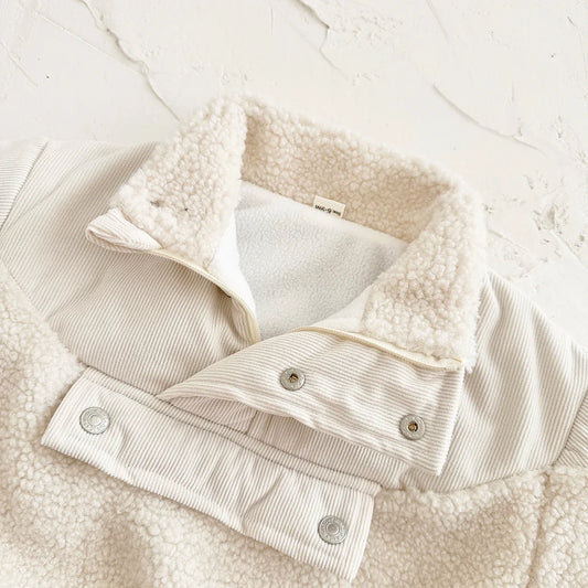 Sherpa & Corduroy Pullover Jacket - Ivory