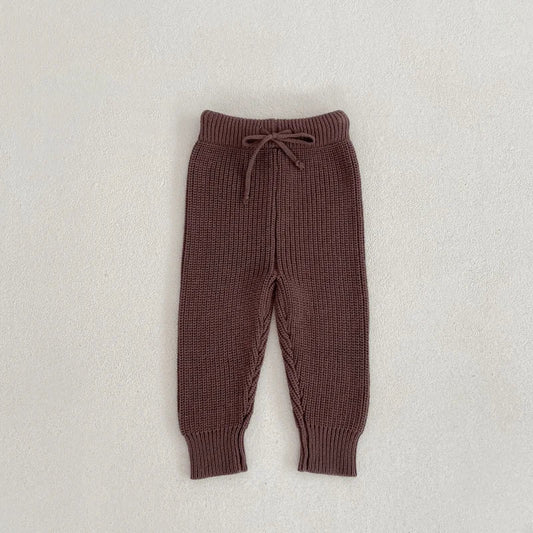 Thick Knit Drawstring Pants - Brown