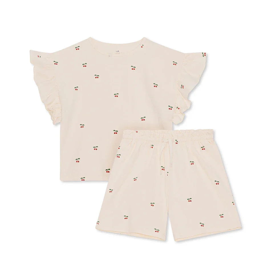 Cherry Flutter Sleeve T Shirt & Shorts Set