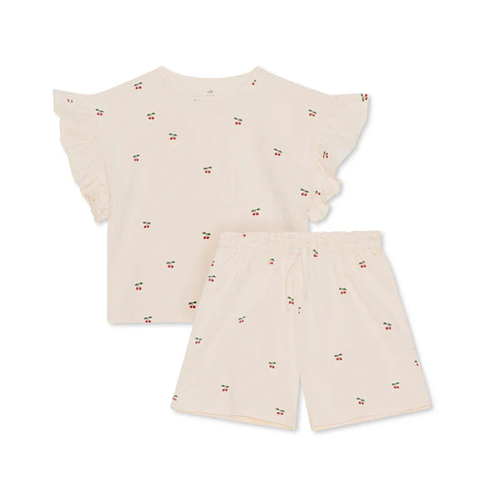 Cherry Flutter Sleeve T Shirt & Shorts Set