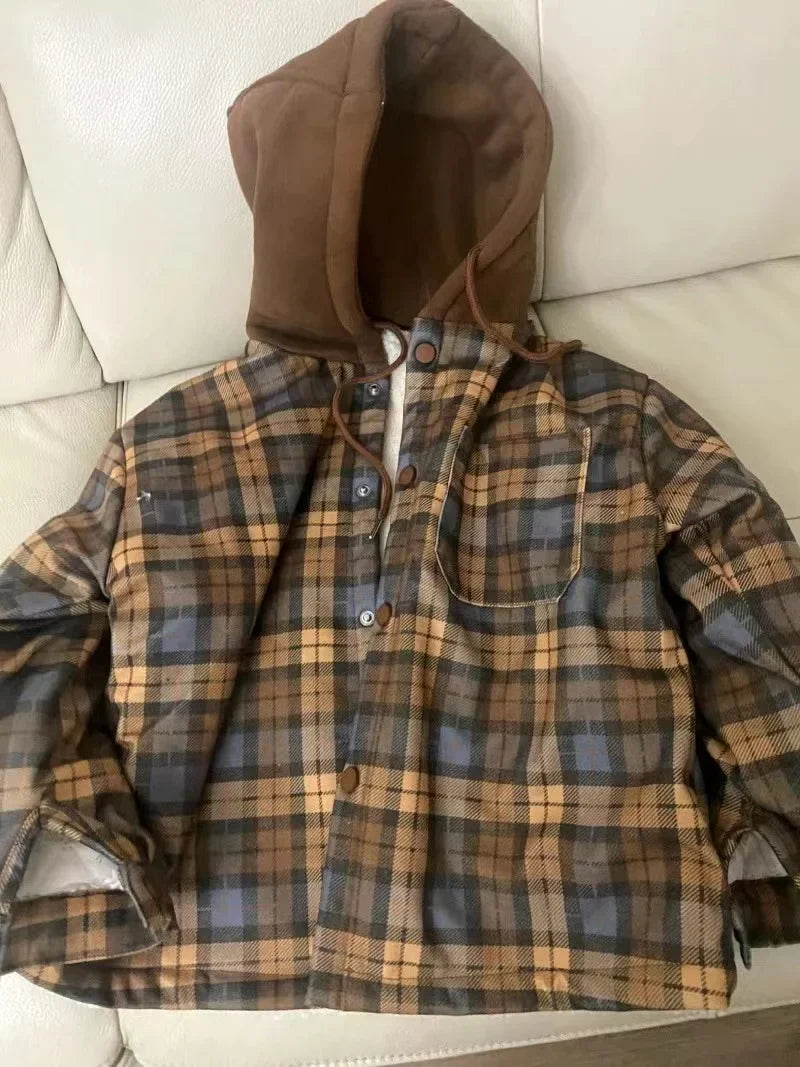 Plaid Fleece Lined Button Up Jacket