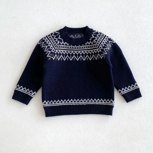 Festive Knit Sweater - Navy  & White