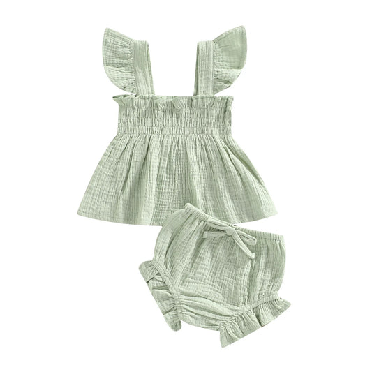 Ruffle Sleeve Dress & Bloomer Shorts Set