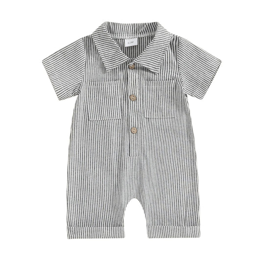 Collared Striped Jumpsuit - Slate