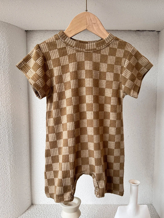 Ribbed Checkered Romper Tee
