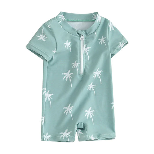 Palm Tree Print Zip Up Swimsuit
