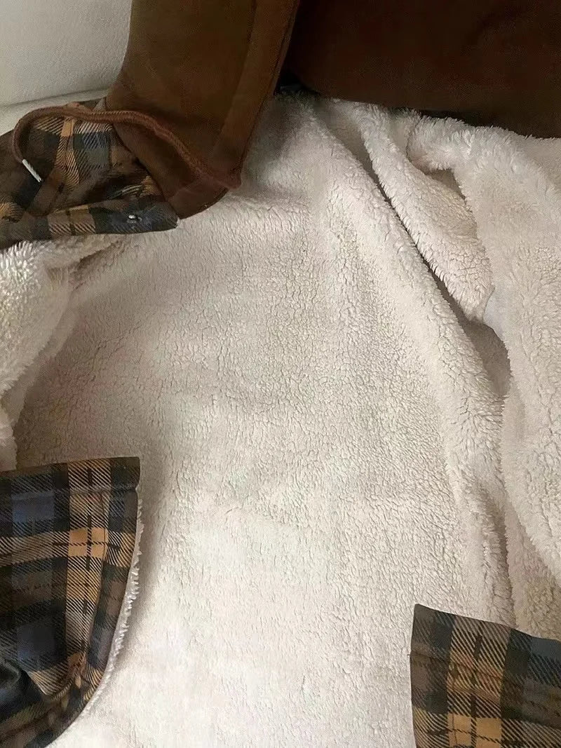 Plaid Fleece Lined Button Up Jacket