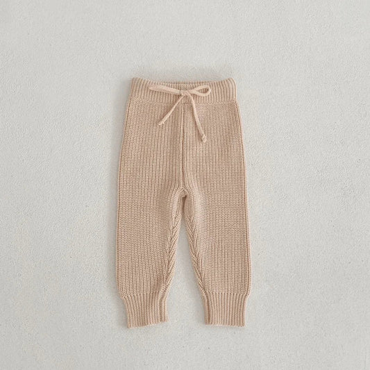Thick Knit Drawstring Pants - Beige