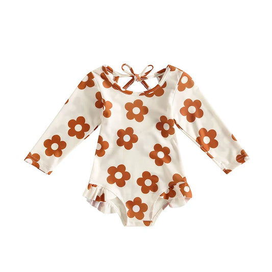 Amber Flower Print Girl's One Piece Swimsuit