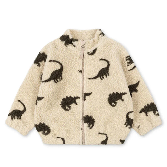 Sherpa Dino Print Zip-Up Sweater
