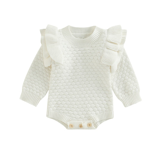 Knit Flutter Sleeve Sweater Romper in White
