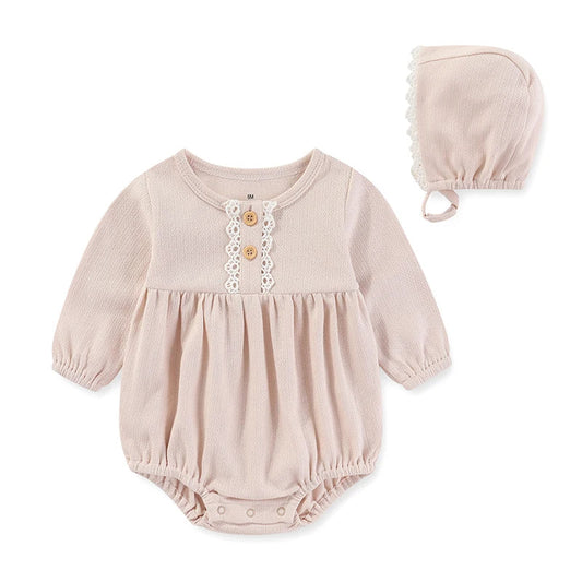 Long Sleeve Romper & Bonnet Set - Blush