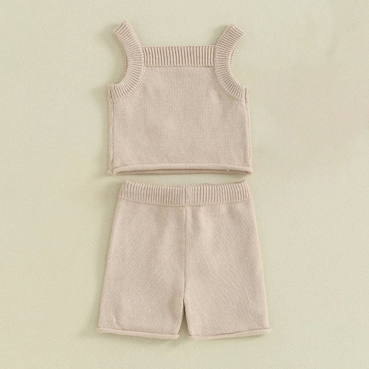 Daisy Knit Tank & Shorts Set - Beige